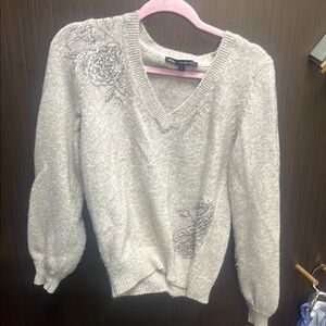 White House Black Market Gray V-Neck Sweater